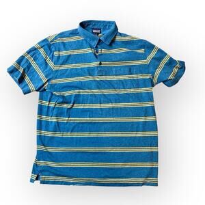 Patagonia Organic Cotton Polo Striped Blue Shirt Size‎ Men's Medium Front Pocket